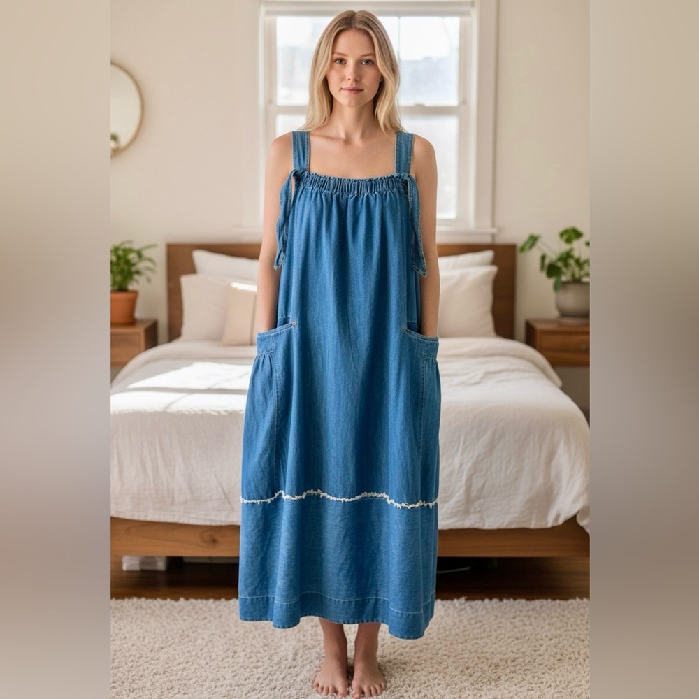 VEVERET Pinafore Light Wash Denim Dress NWOT